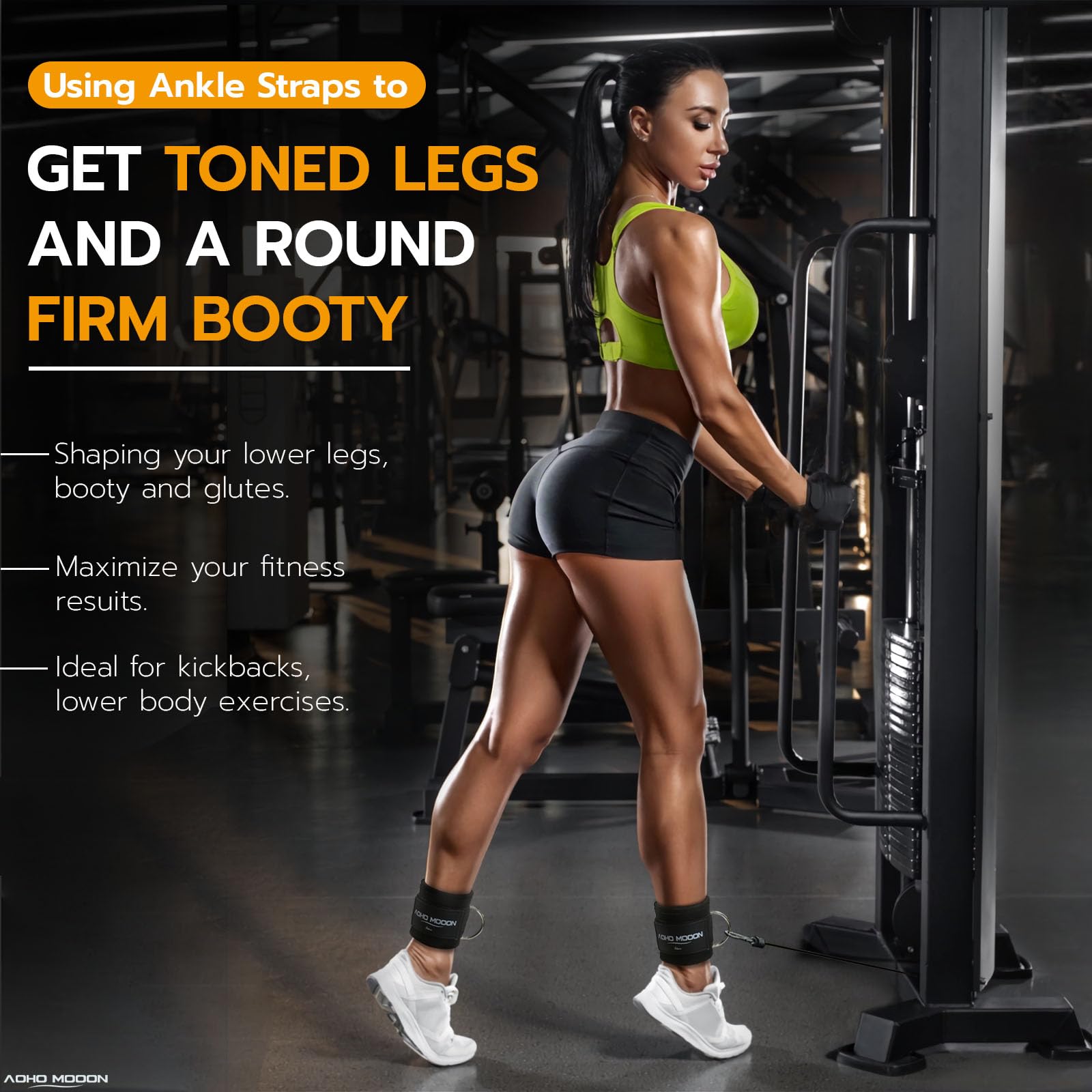 AOHO MOOON Comfortable Adjustable Ankle Straps for Cable Machines Women, Gym Workout Leg Straps, Ankle Cuffs for Glute Workouts,