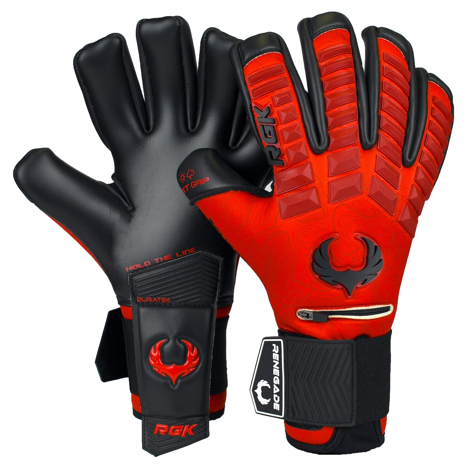 Renegade GK Eclipse Diablo Professional Goalie Gloves with Pro Fingersaves | 4mm EXT Contact Grip | Red & Black Soccer Goalkeepe