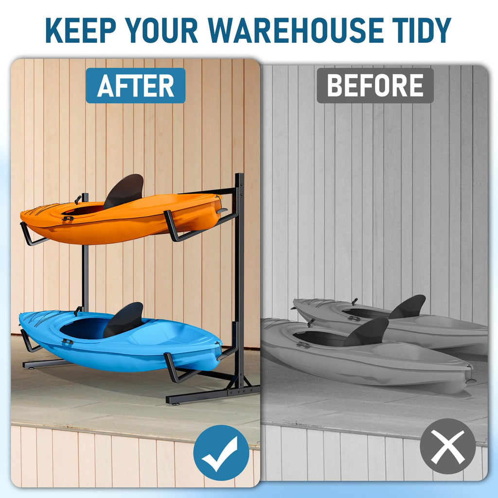 Lxvooee Kayak Storage Rack, Heavy Duty Freestanding Kayak Rack For 2 Kayaks, Canoe, Surfboard And Paddle Board Adjustable Kayak