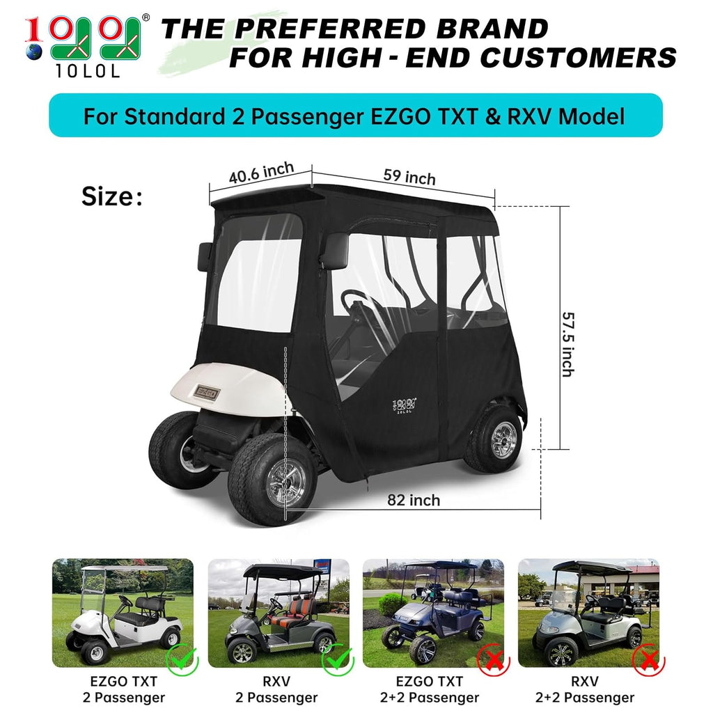 10L0L 2 Passenger Deluxe Golf Cart Driving Enclosure For Ezgo Txt And Rxv Model, 4-Sided Clear Window 600D Rain Cover All Weathe