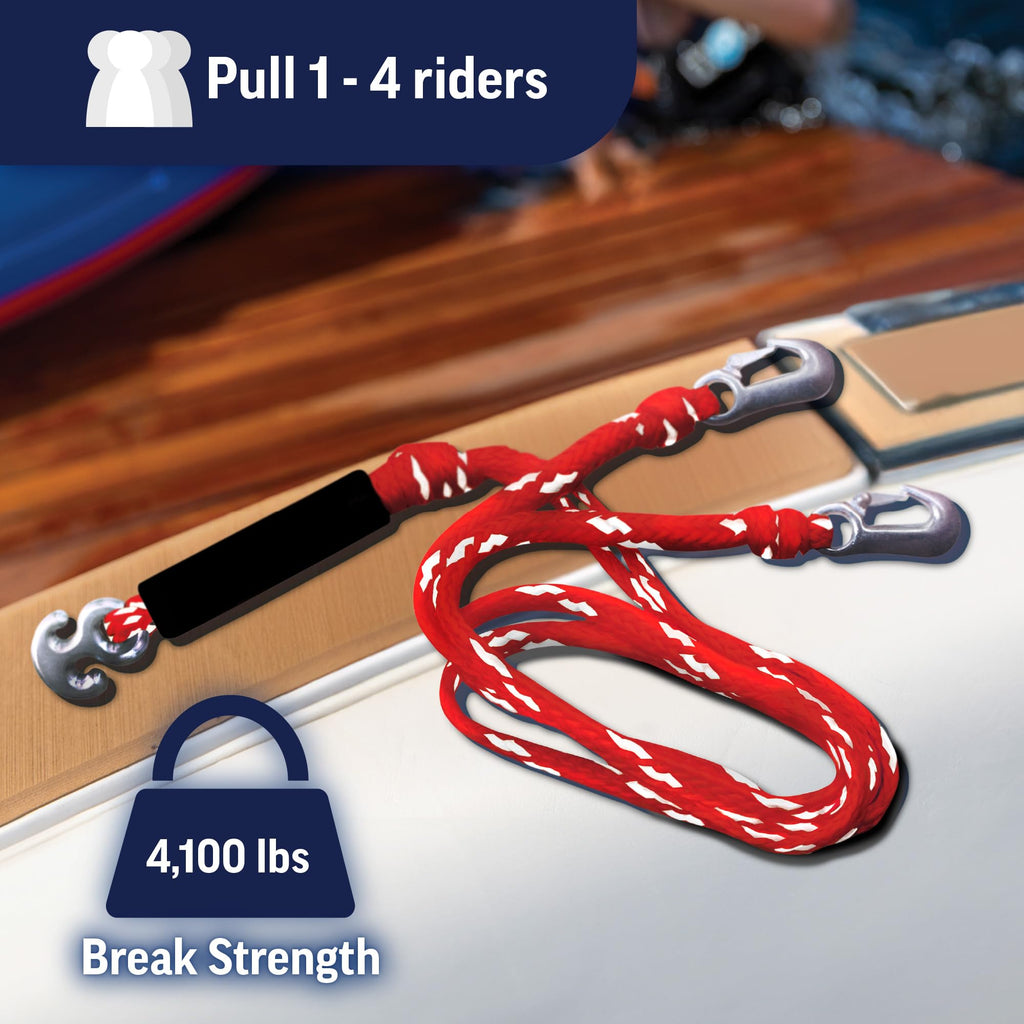Wow World Of Watersports Red/White Heavy Duty 1 2 3 Or 4 Person 4K Tow Harness Rope For Boating, 11-3030