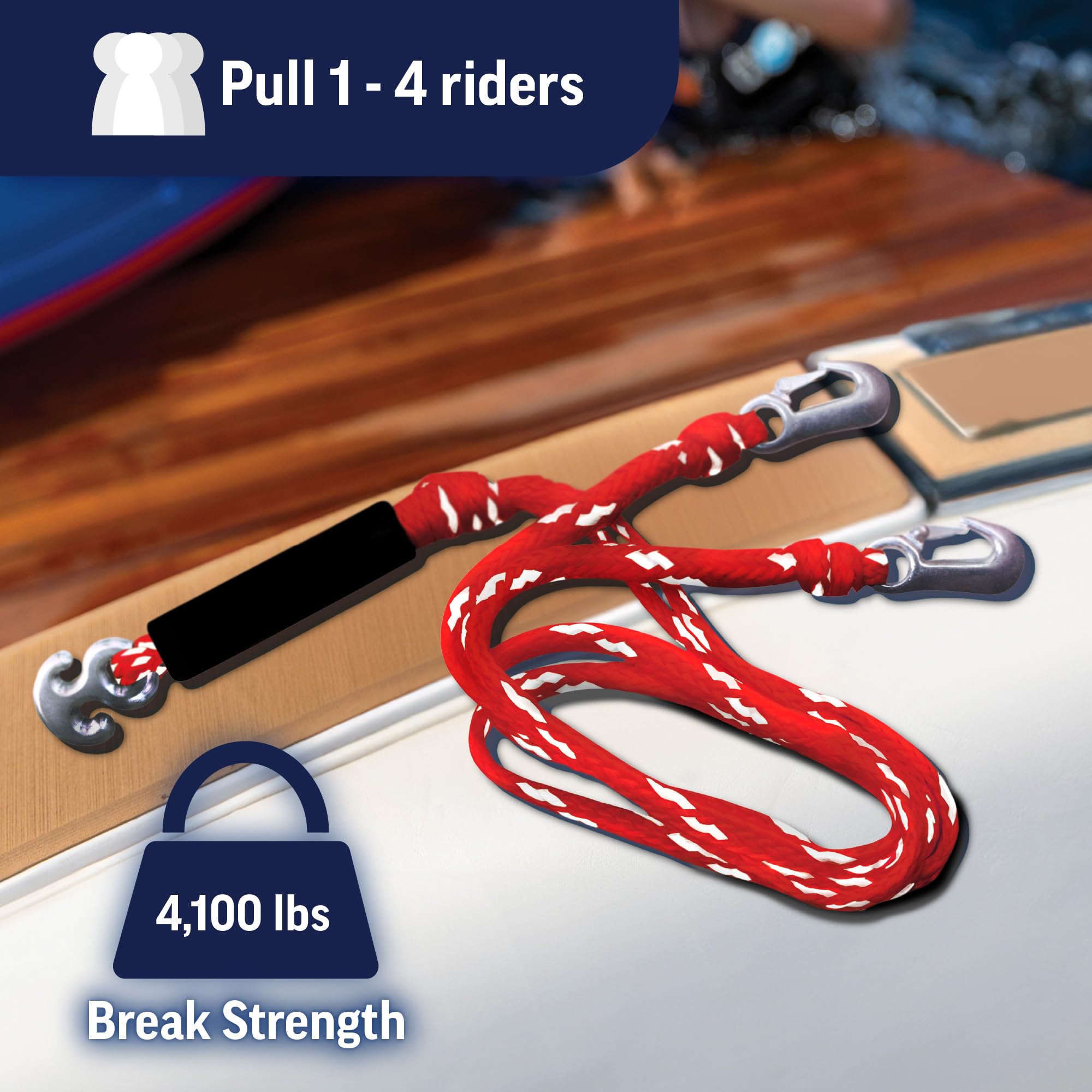 Wow World Of Watersports Red/White Heavy Duty 1 2 3 Or 4 Person 4K Tow Harness Rope For Boating, 11-3030
