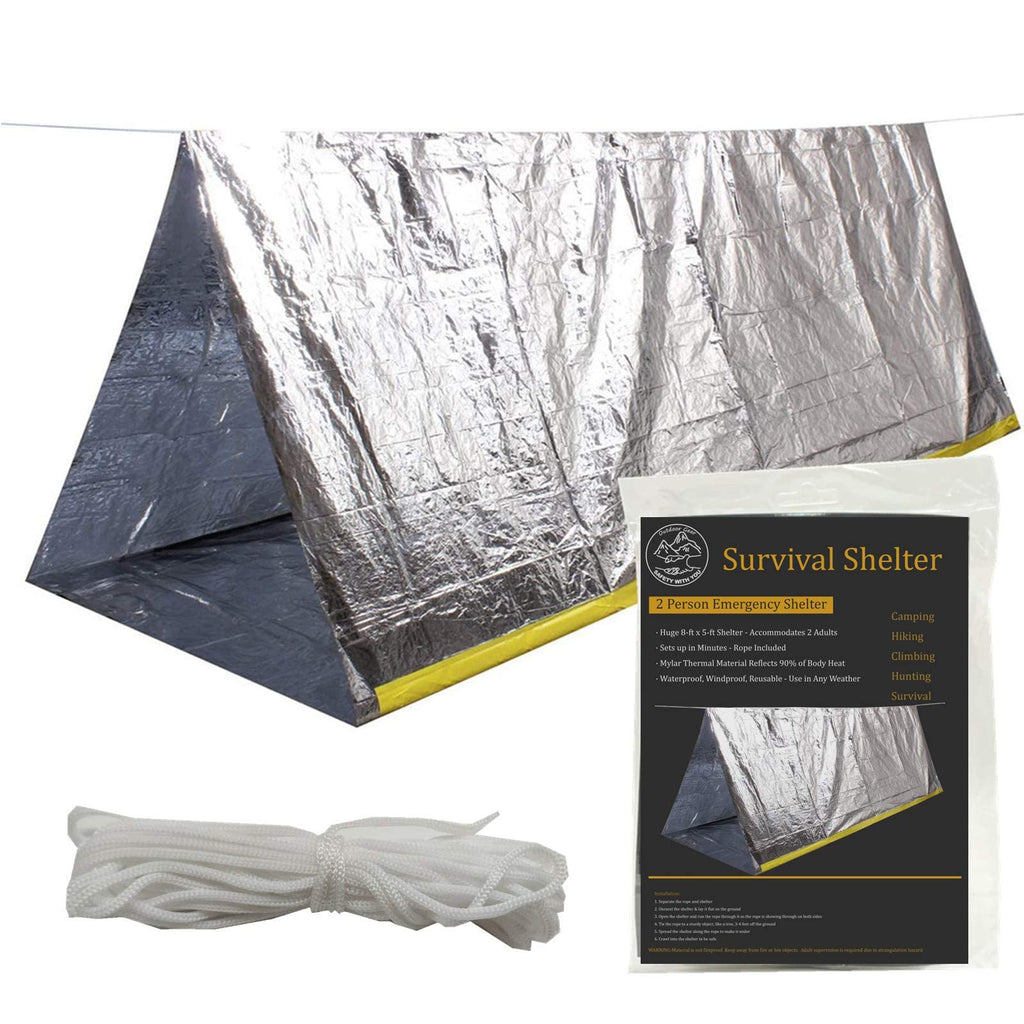 Emergency Survival Shelter Tent, 59 X 98.4Inch Waterproof 2-Person Mylar Thermal Shelter Tent For Hiking Camping (Silver)