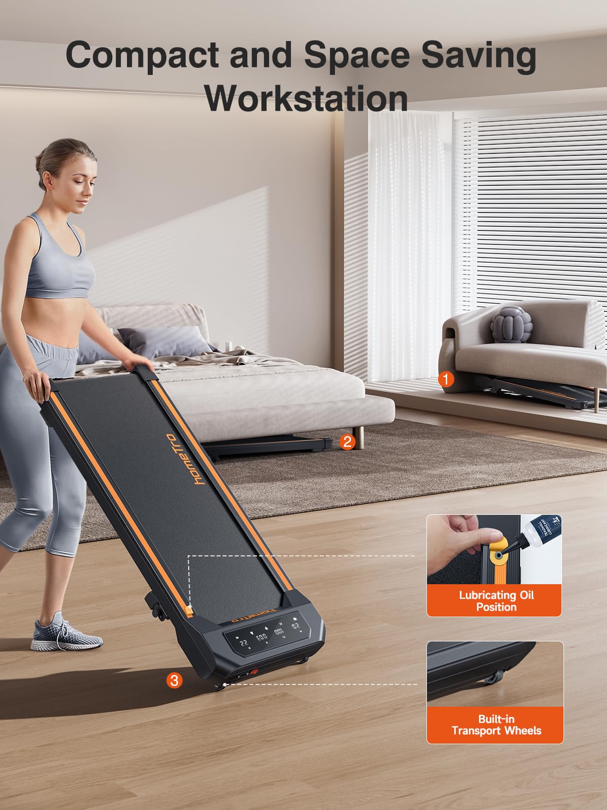 Walking Pad With 7% Incline,2.5Hp Compact Treadmill For Home/Office,0.5-5 Mph Portable Under Desk Treadmills 300Lbs Capacity For