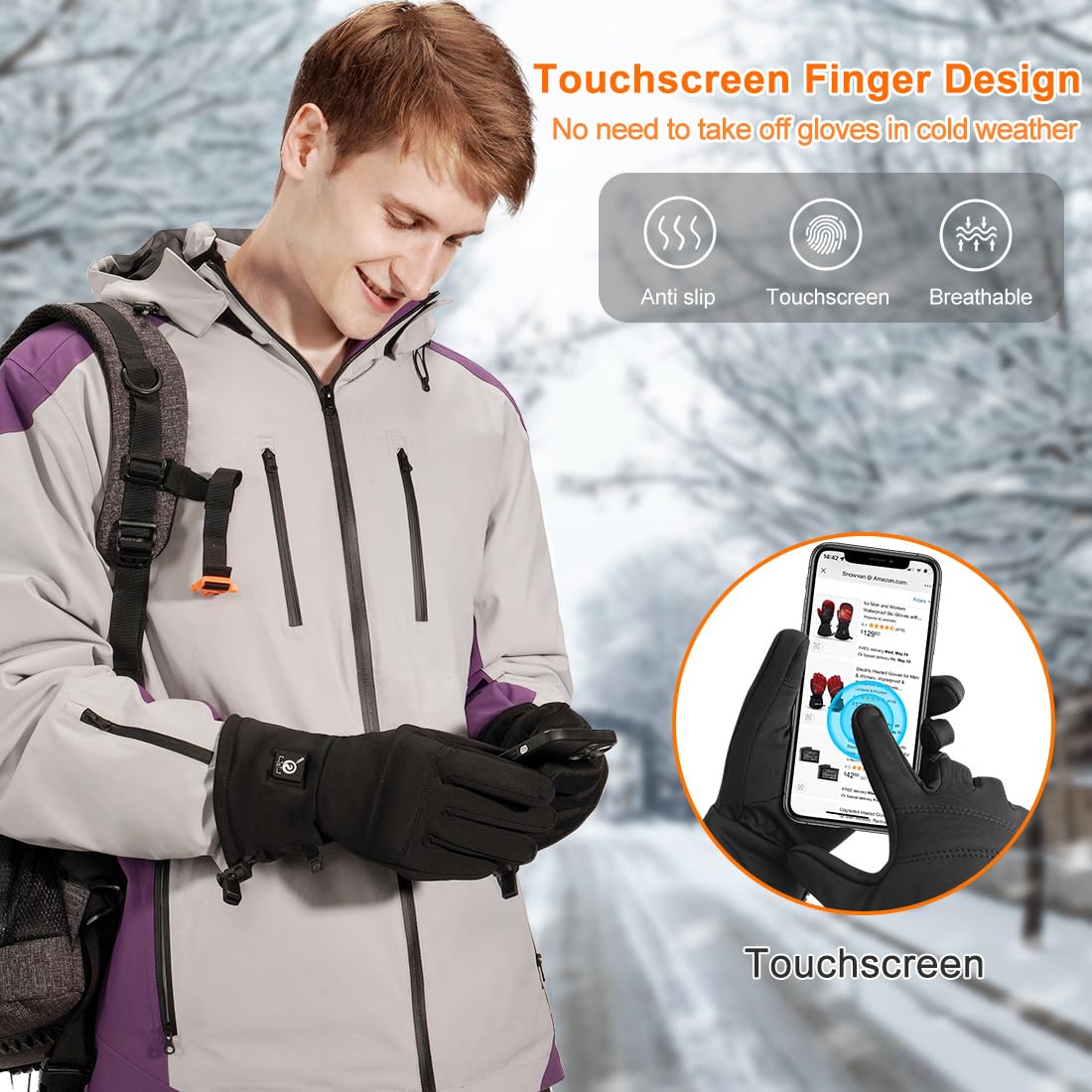 Upgraded Heated Glove Liners For Men Women, Rechargeable Electric Battery Heated Gloves Windproof Winter Glove Liners Thin Glove