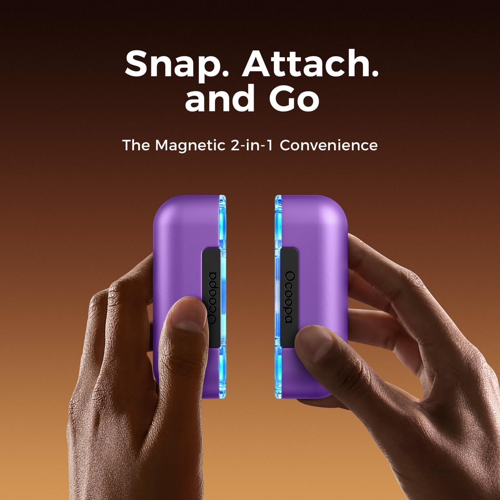 Ocoopa Magnetic Rechargeable Hand Warmers 2 Pack, 18W Fast Charging, 10000Mah Electronic Portable Pocket Heater, Seven-Color Rgb