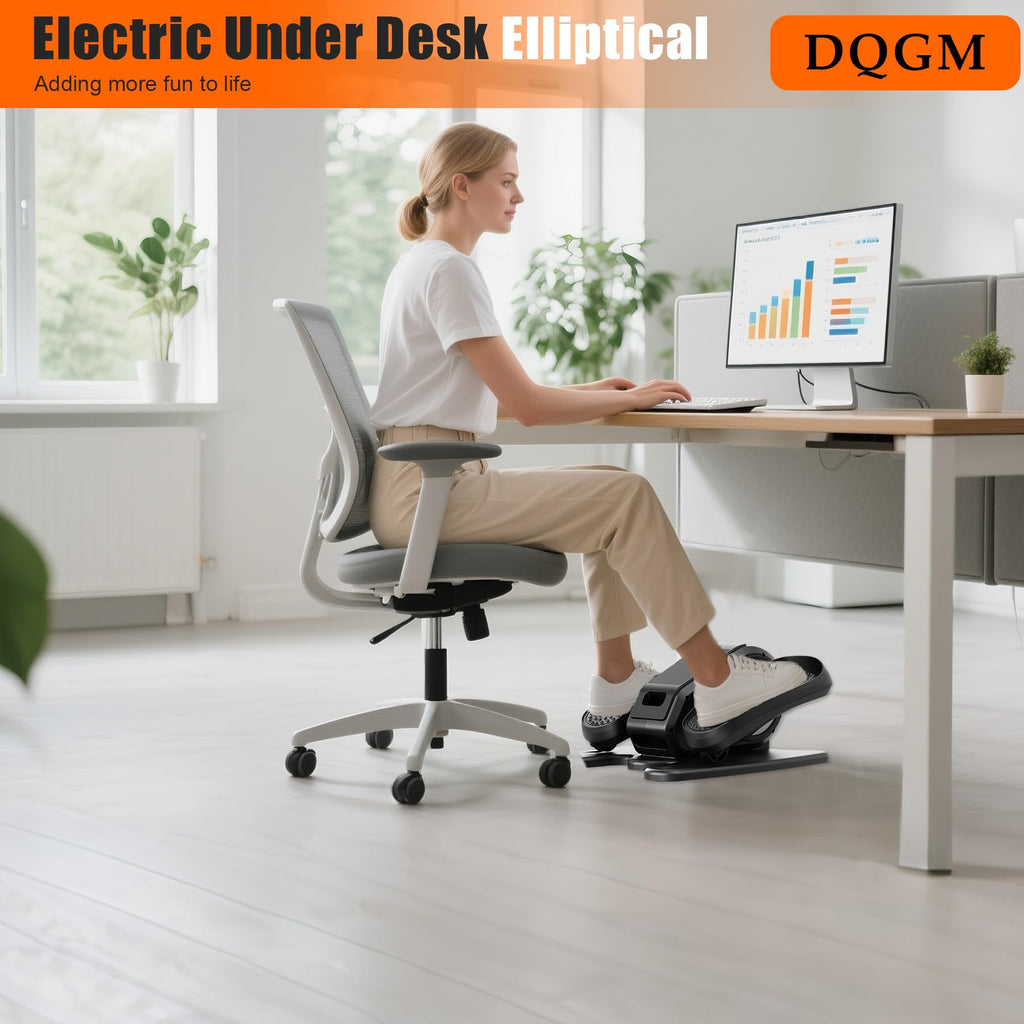 Dqgm Motorized Under Desk Elliptical Pedal Exerciser - Compact Seated Leg & Foot Trainer With Remote Control - Quiet Electric Ex