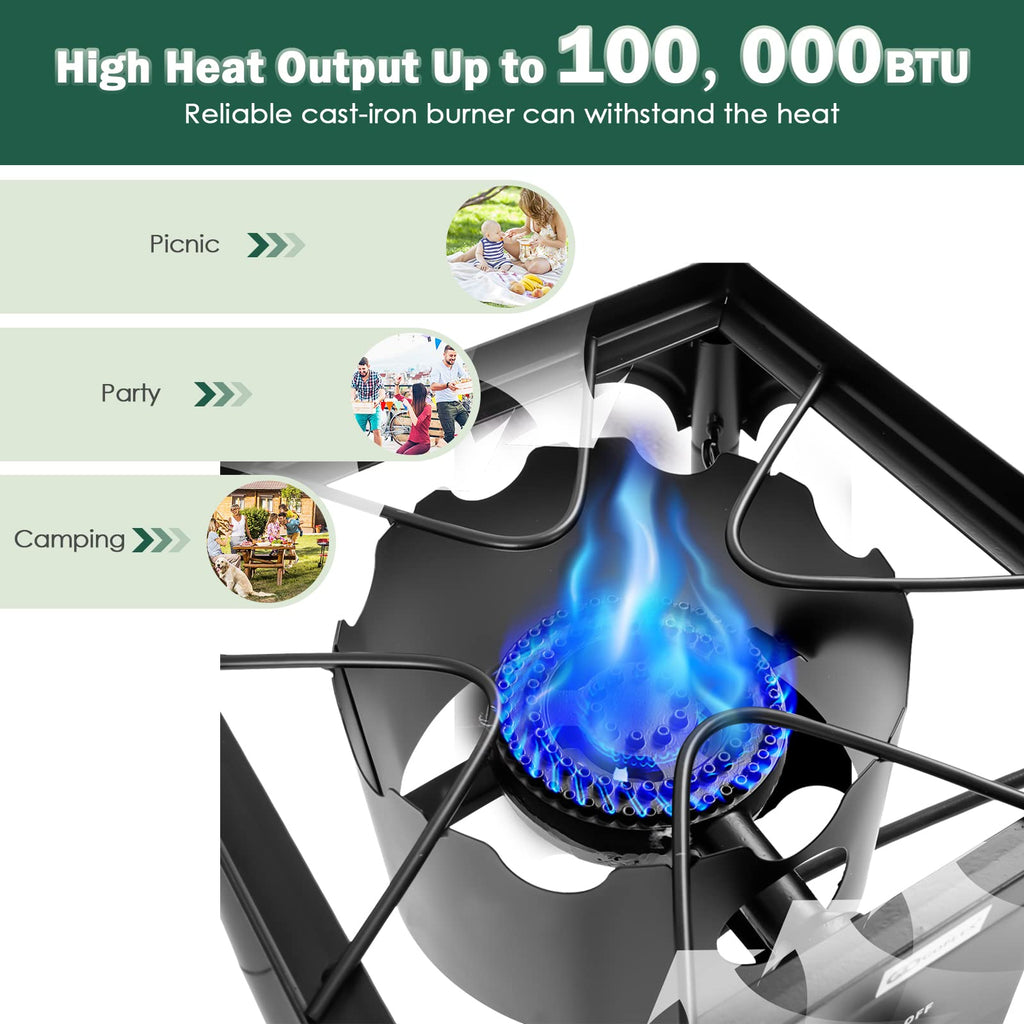 Goplus Outdoor Camping Stove, Single Burner Propane Gas Cooker W/Detachable Legs & 0-20 Psi Regulator & Csa Approval For Camp Pa
