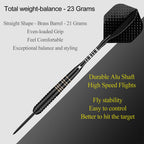 Steel Tip Darts Set For Dartboard, Professional Darts With Metal Tip 23 Grams, Brass Barrel + Black Aluminium Nylon Shafts 9 Fli