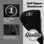 Black Golf Zipper Head Cover Driver 1 Headcover Neoprene Traditional Plain Protective Cover Fits Drivers Up To 460Cc For Golfing