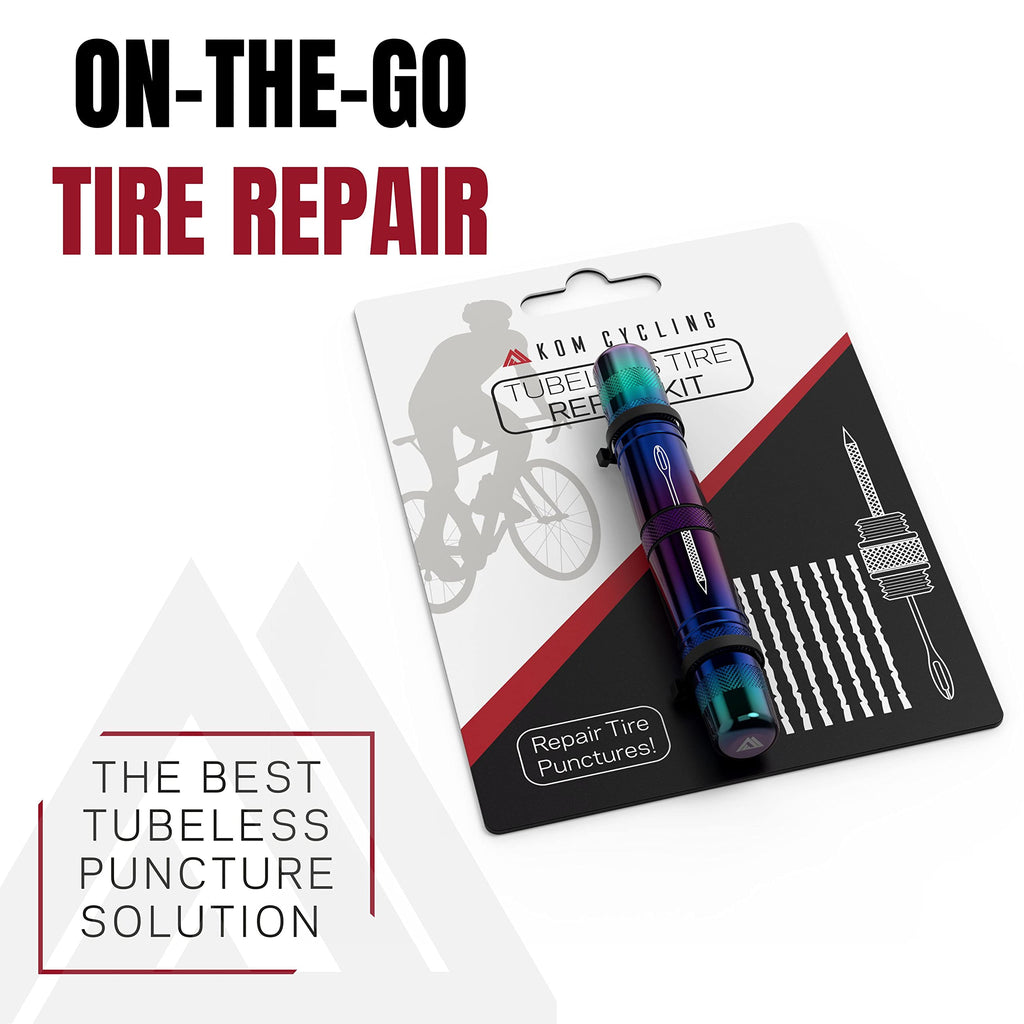 Kom Cycling Tubeless Tire Repair Kit For Bikes 8 Colors! Fixes Mountain Bike And Road Bicycle Tire Punctures - Includes Tire Rep