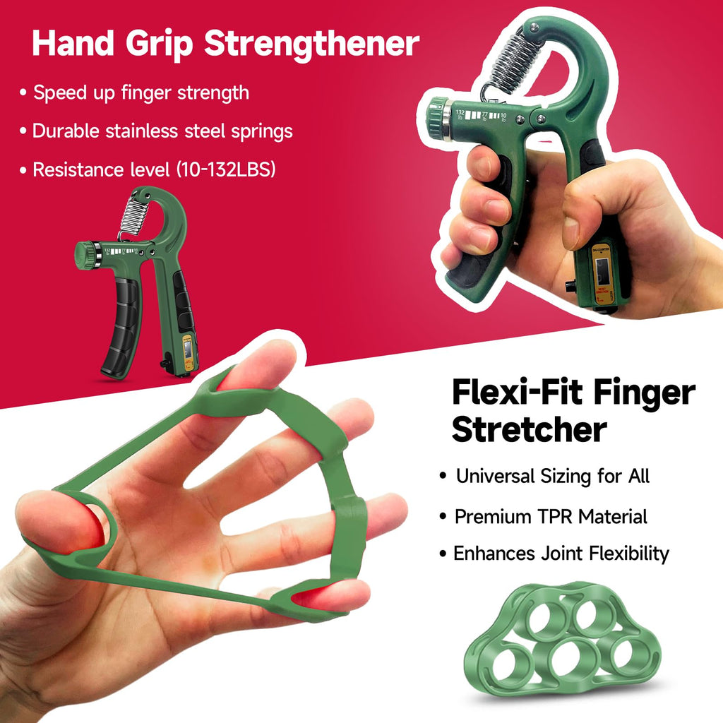 Fitbeast Dual Count Grip Strength Trainer Set, Optimizer Forearm, Wrist, And Hand Power - 5 Pack Adjustable Resistance, Dark Gre