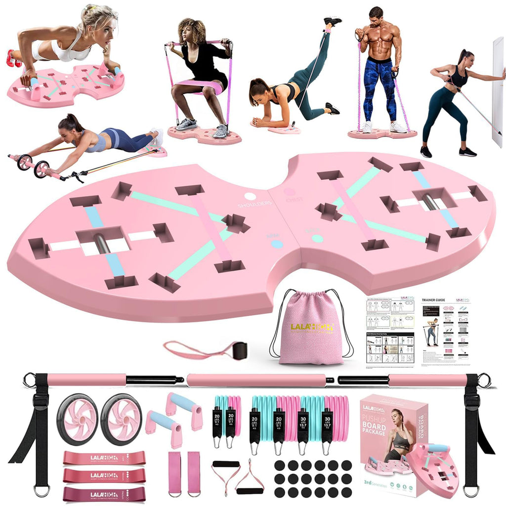 Lalahigh Home Workout Equipment For Women, Multifunction Push Up Board, Portable Home Gym System With Resistance Bands,Ab Roller