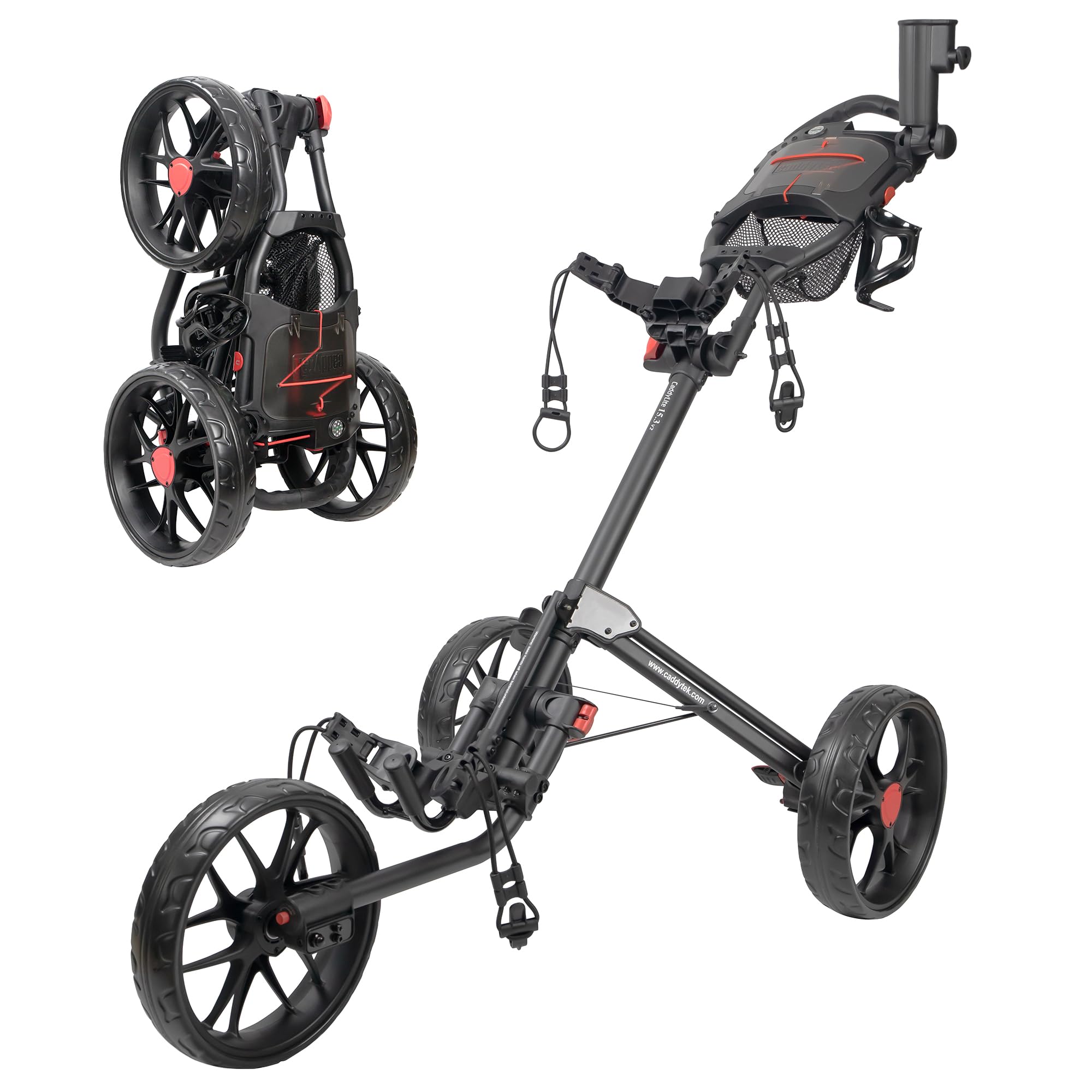Caddytek 3 Wheel Golf Push Cart - Deluxe Quad-Fold Compact Push & Pull Folding Caddy Trolley - Caddylite 15.3 V2,Black