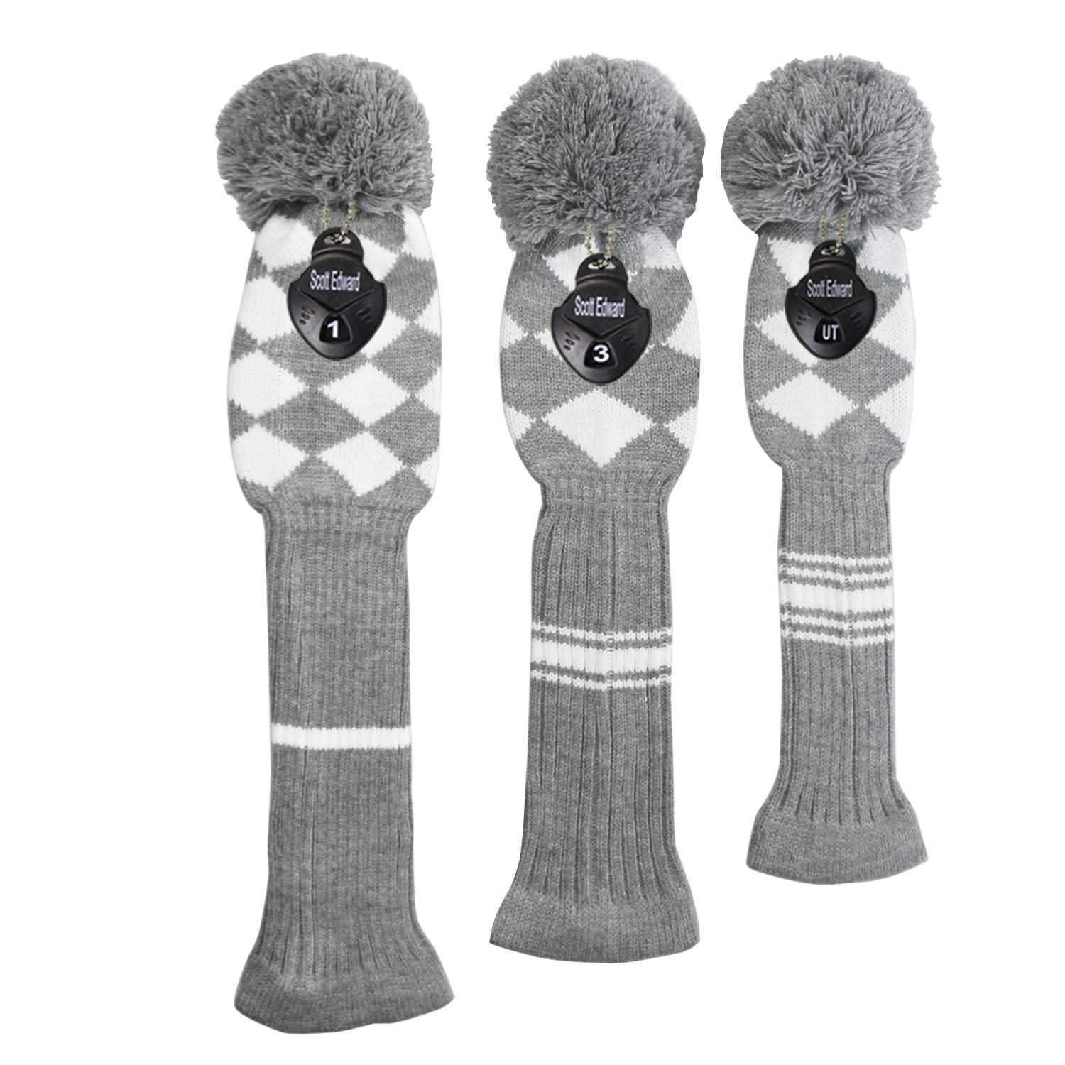 Scott Edward Golf Club Head Covers For Woods And Driver Set Of 3 Cutest Pom Pom Fit Over Well Driver Wood(460Cc) Fairway Wood An