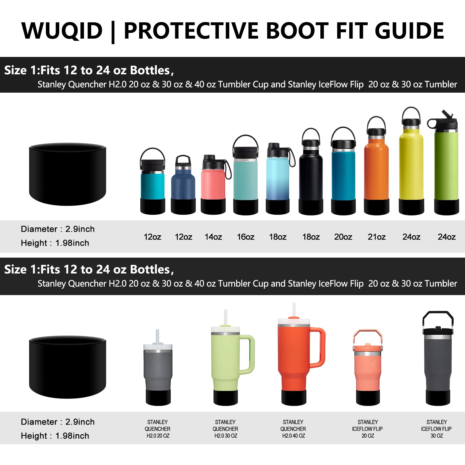 Protective Silicone Boot Sleeve For 12Oz-40Oz Hydro Sport Flask/Stanle Water Bottles Tumbler Anti-Slip Bottom Sleeve Cover For A