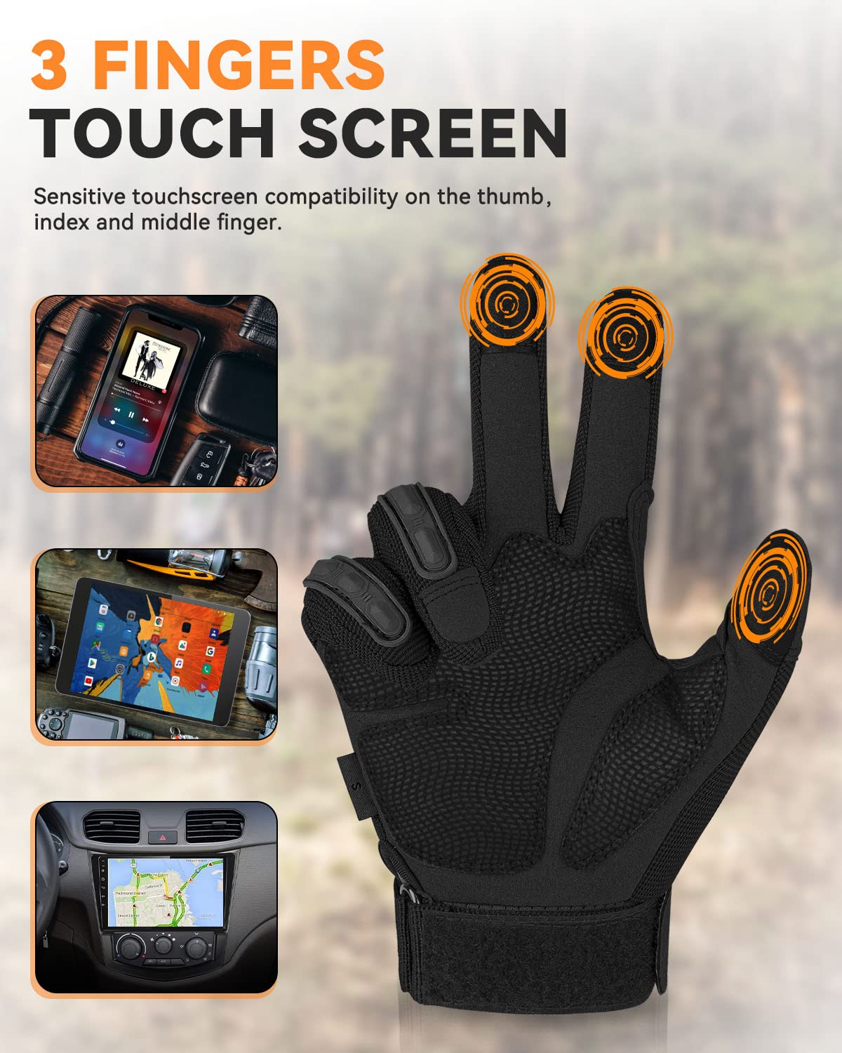 KUMGIM Outdoor Touchscreen Gloves for Work Motorcycle Climbing Hiking Black