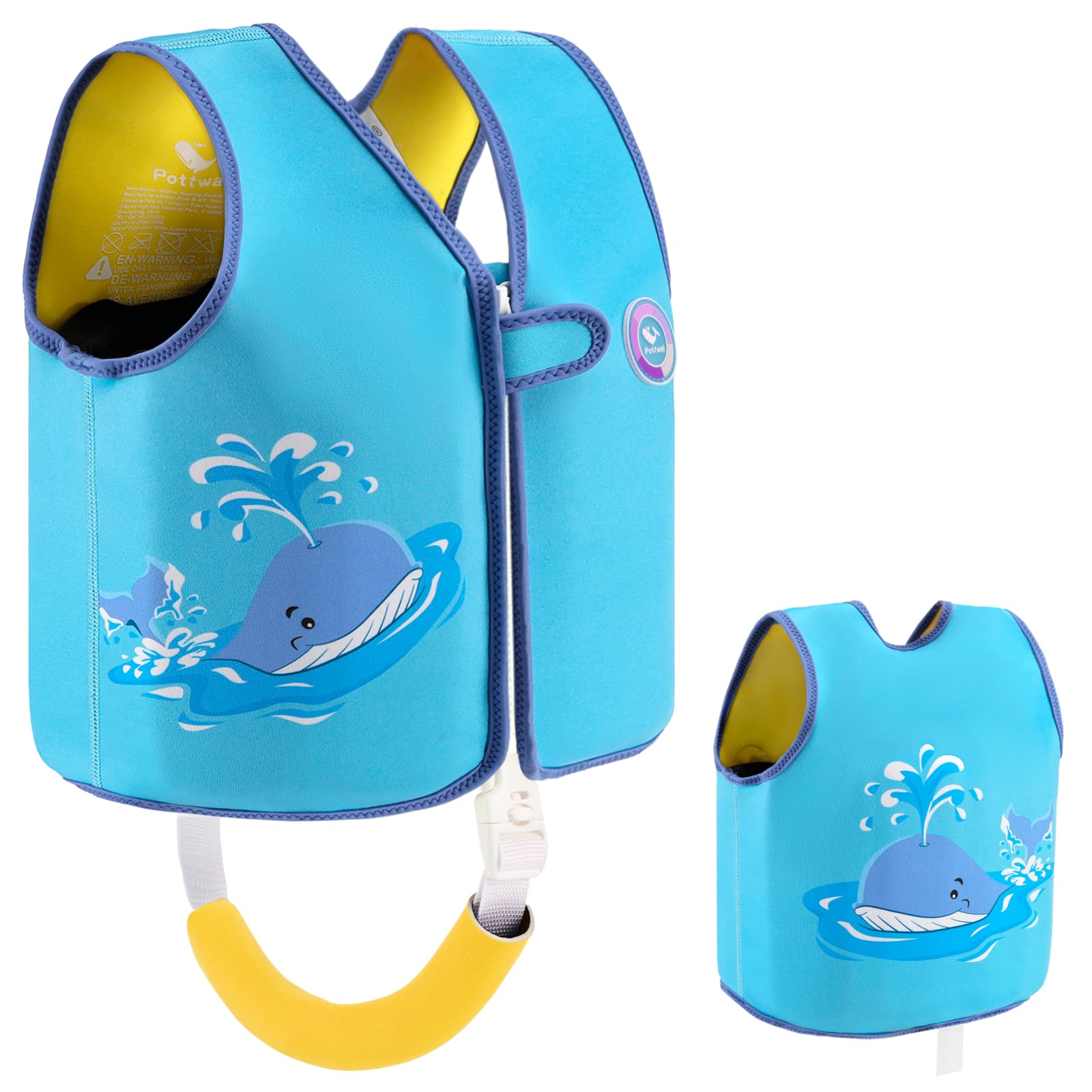 Pottwal Swim Vest for Kids - Swim Jacket for 2-3 Years (33-42 LBS) - Puddle Jumper with Adjustable Crotch Strap - Made of Neopre