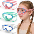 Tellegloww 3 Pack Kid Swim Goggles with Nose Cover Wide View No Leaking Anti Fog Swim Mask Pool Goggle for Age 3-12 Girl Boy(Pur
