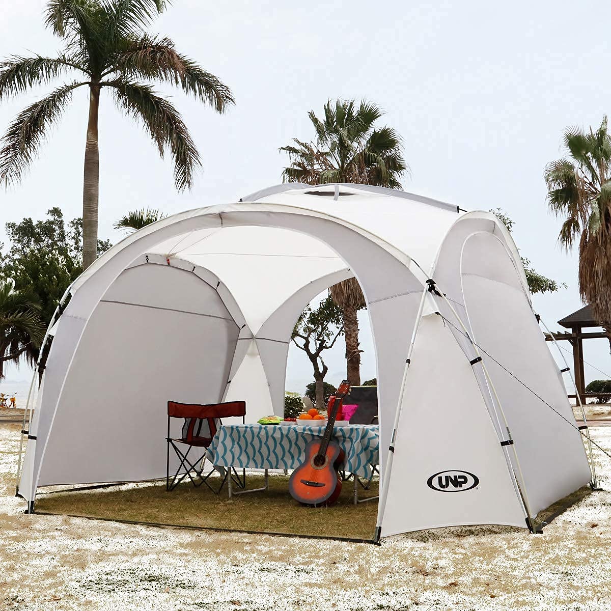 Unp Easy Beach Tent Pop Up Canopy Upf50+ Tent With Side Wall, Ground Pegs, And Stability Poles, Sun Shelter Rainproof, Waterproo