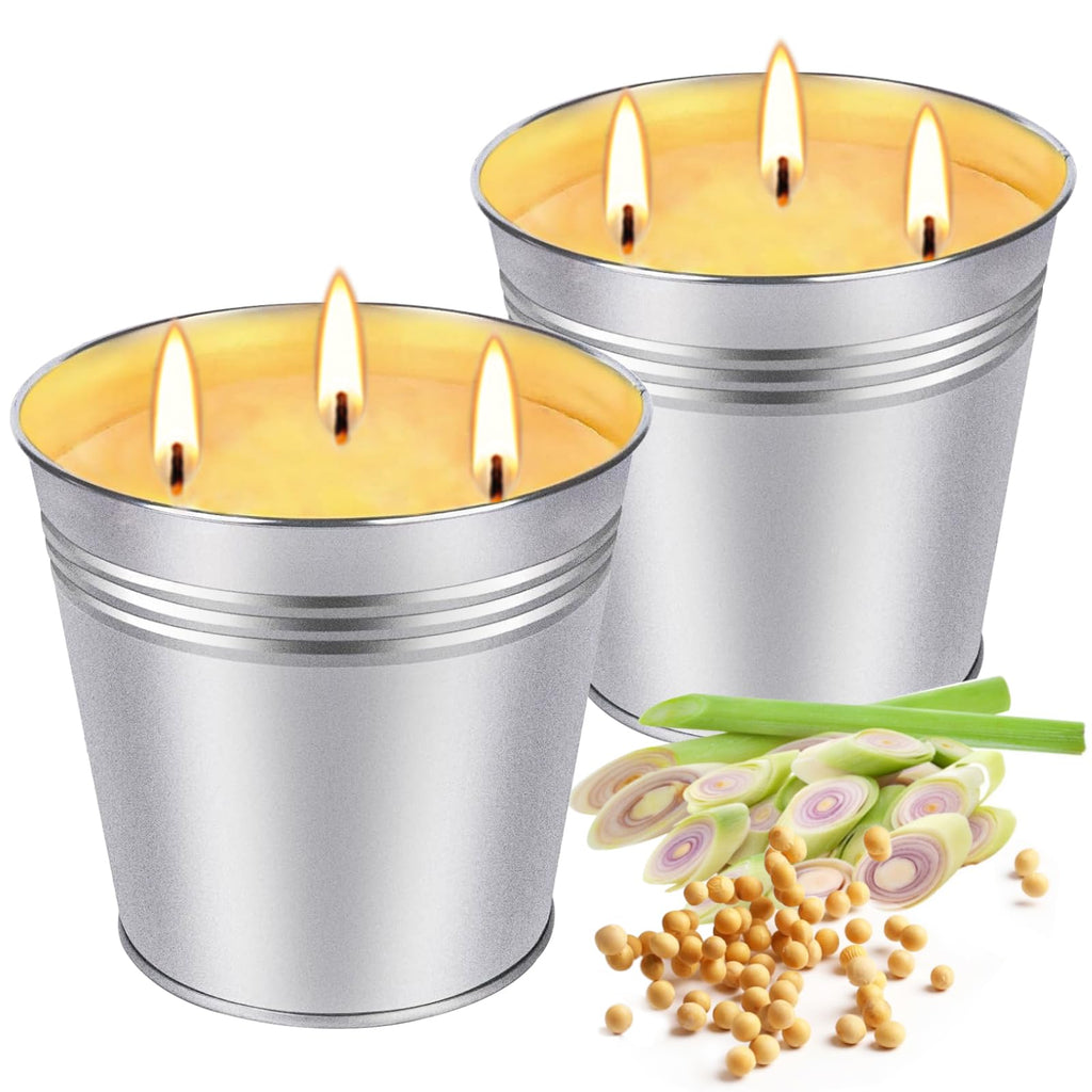 Citronella Candles Outdoor, 2Pack 17 Oz Large 3-Wick Soy Wax Candles, Up To 180-200 Hours Of Burning Time, Lemongrass Scent For