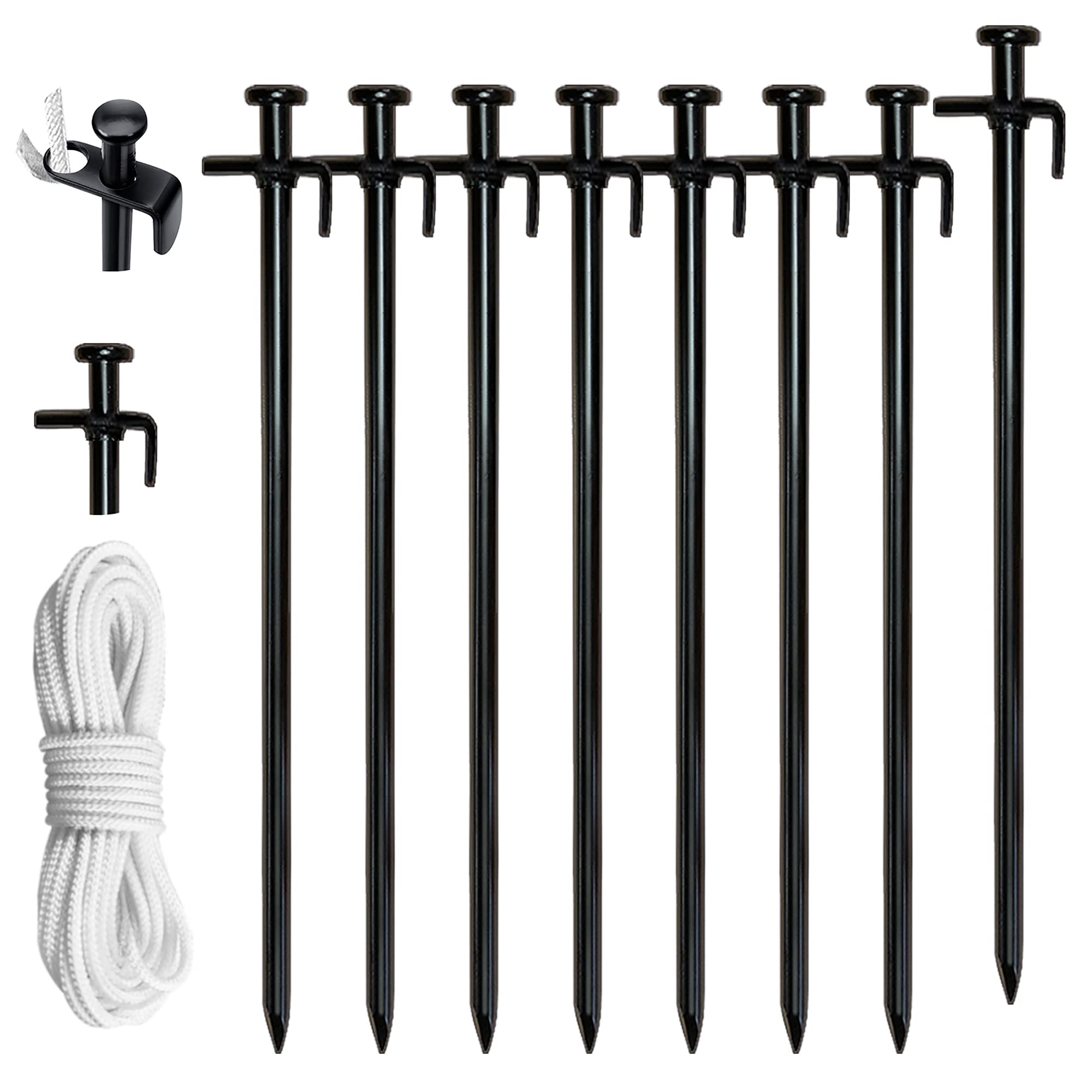 Eurmax Usa 12 Inch Multiuse Heavy Duty Steel Tent Stakes Tarp Pegs Camping Stakes For Outdoor Camping Canopy And Tarp With 4 Rop