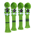 Scott Edward Green Grey White Argyle Golf Club Head Covers, Acrylic Yarn Double-Layers Knitted, With Rotatable Number Tags Set O