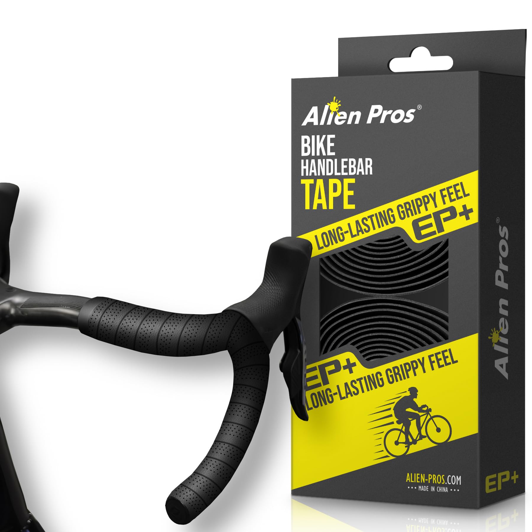 ALIEN PROS Bike Handlebar Tape Black NEW Model EP+ (Set of 2) - Wrap Your Bike for an Awesome Comfortable Ride - Enhance Your Bi