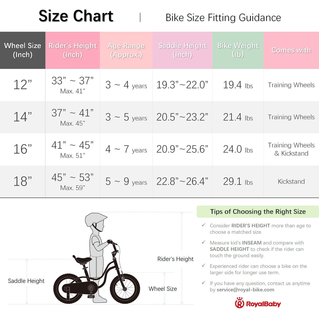 Royalbaby Little Swan 14'' Carbon Steel Kids Bike W/Dual Hand Brakes, Adjustable Seat, Folding Basket, & Training Wheels, For Gi