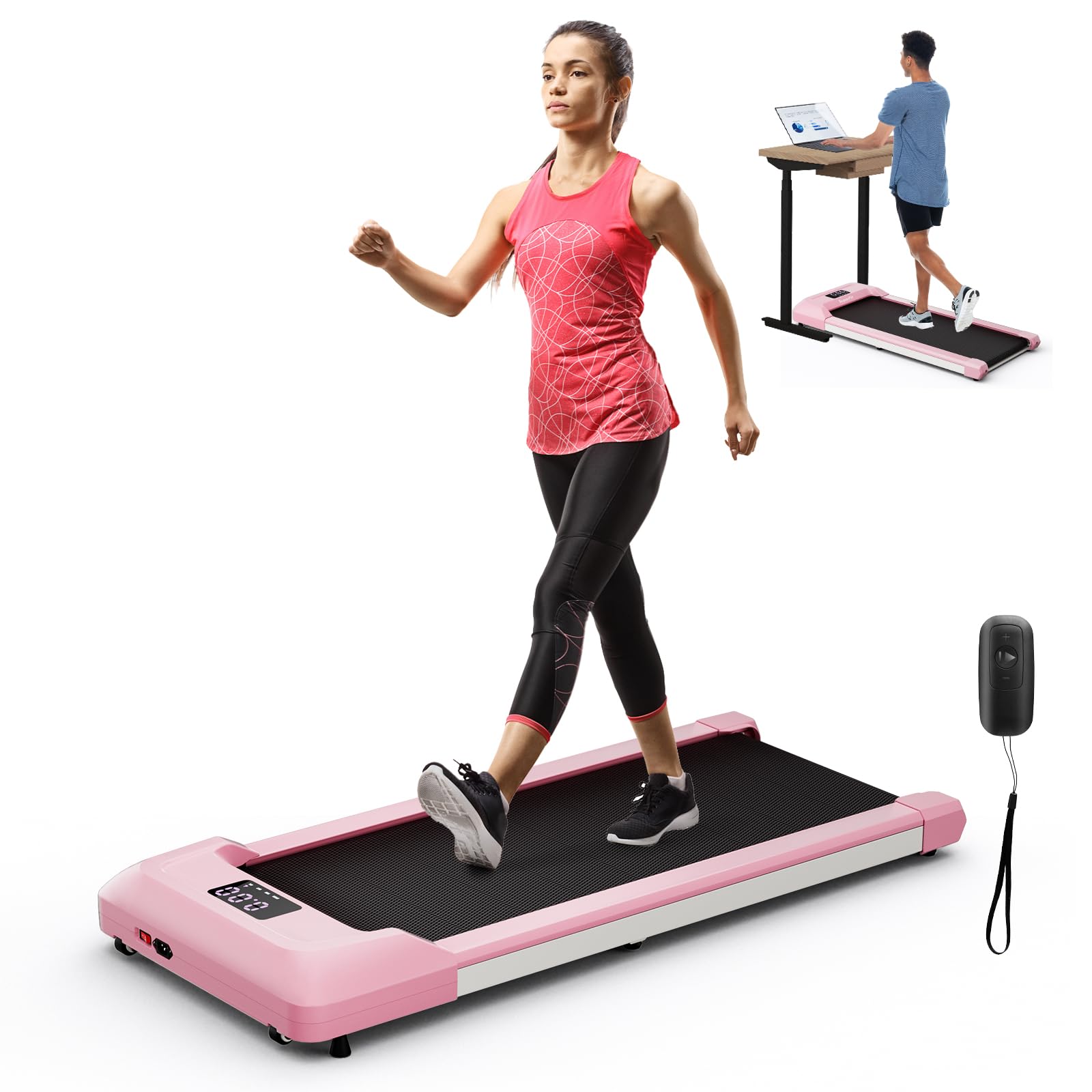 Gymax Walking Pad, 2.25Hp Under Desk Treadmill With Led Display, Remote Control & 7-Layer Belt, Compact Portable Jogging Running