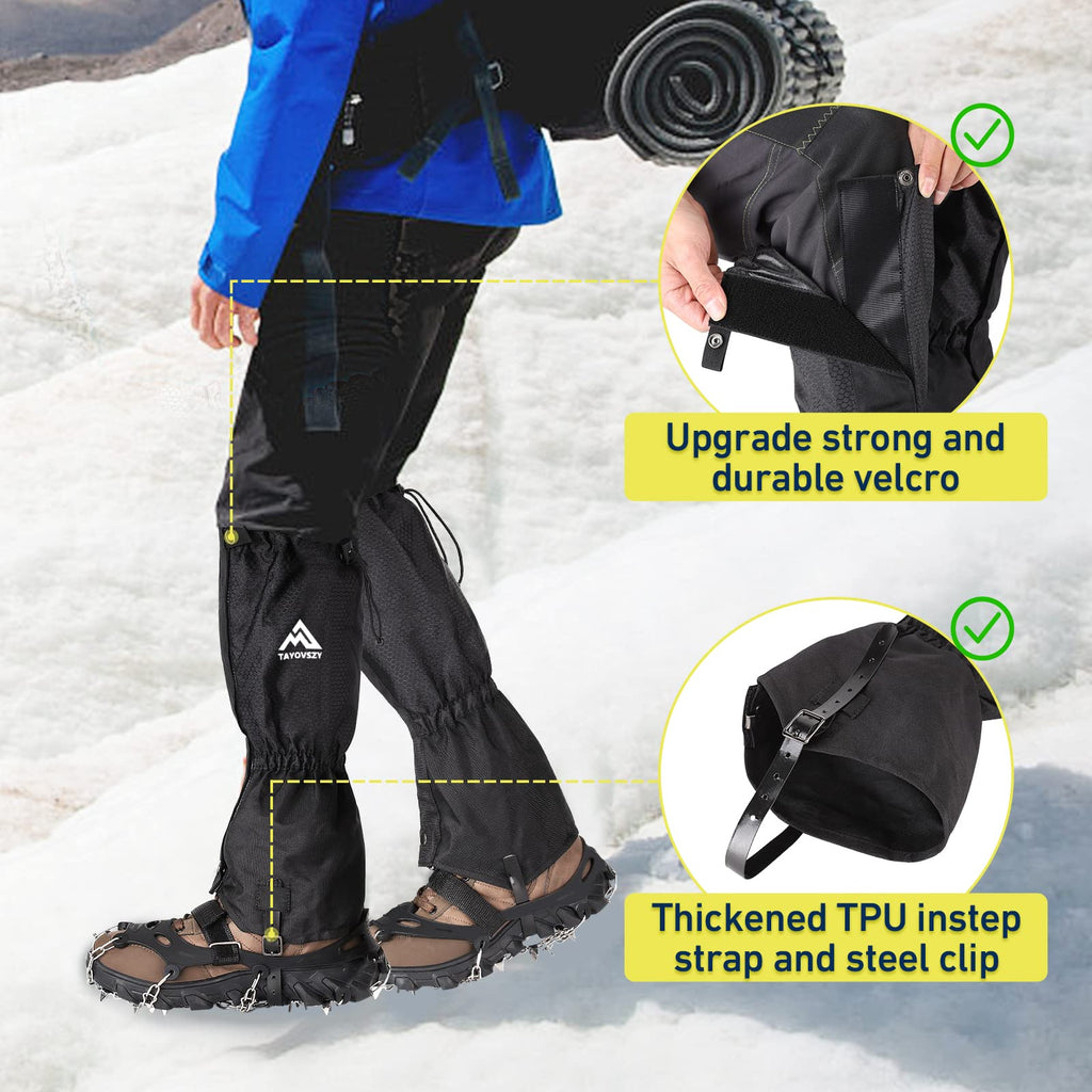 Gaiters For Women And Men Waterproof And Breathable, Adjustable Lightweight Gaiters For Hunting, Mountaineering, Snow Boots (Bla