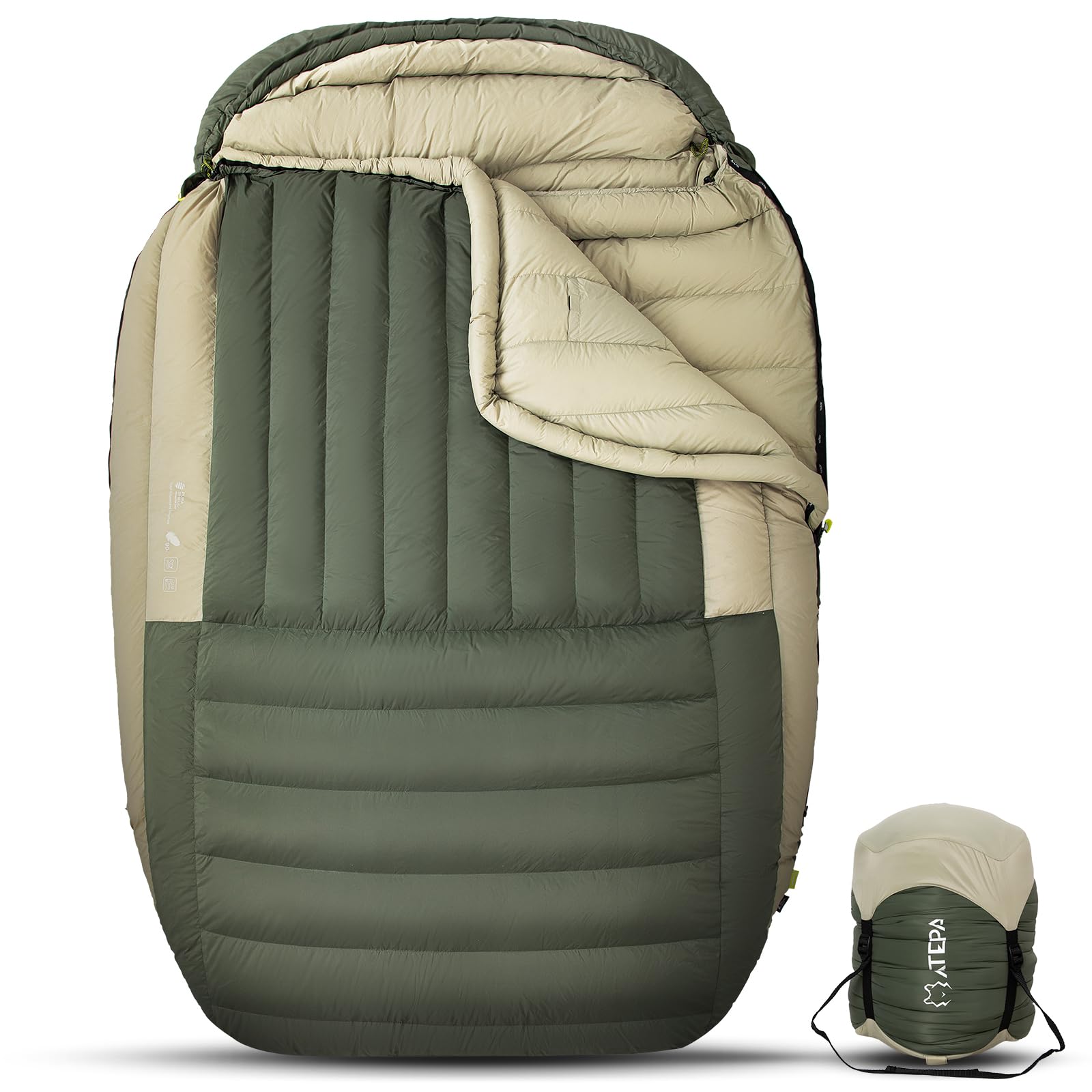 Atepa Double Sleeping Bag-700Fp Down 0 Degree Sleeping Bag For Adults 2 Person- Lightweight Sleeping Bag For Backpacking Couples