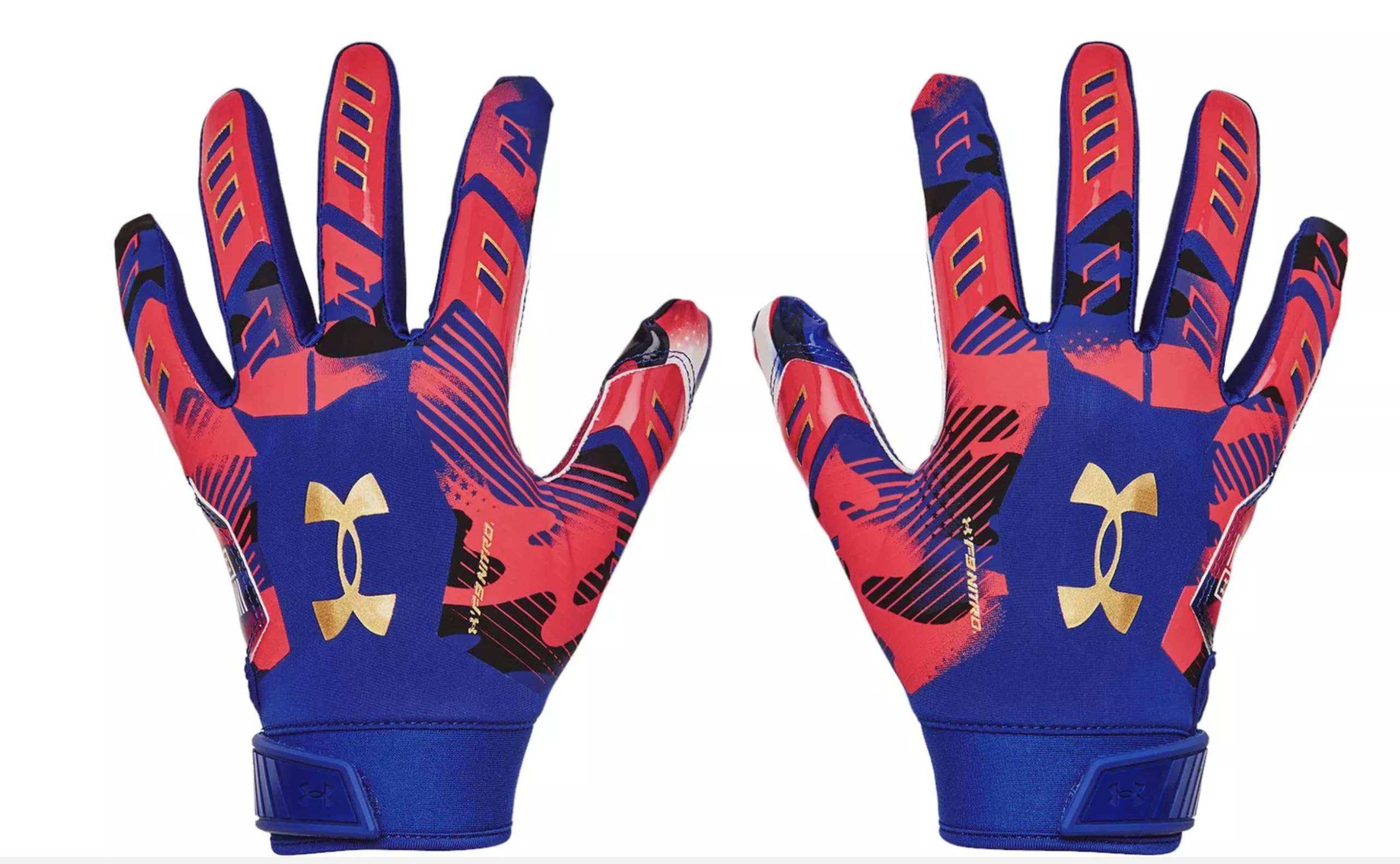 Under Armour Men'S F9 Nitro Novelty Football Gloves, (400) Royal/Red/Metallic Copper, Small