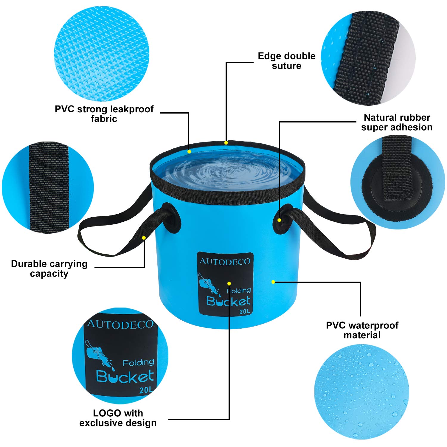Autodeco 3 Pack Collapsible Bucket 5 Gallon Container Folding Water Bucket Portable Wash Basin For Outdoor Travelling Camping Fi