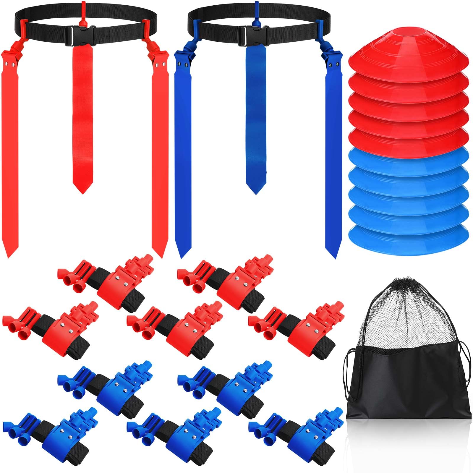 Wettarn 10 Players 10/16 Player Flag Football Belts Adjustable Flag Football Set with Cones Bag for Youth Adults Kids Training S