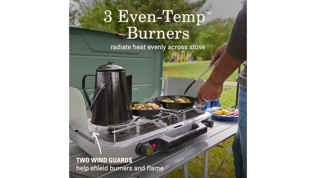 Coleman Cascade 328 3-Burner Camping Stove, Portable Cooktop With 28,000 Btus, Matchless Lighting, & Dual Wind Guards