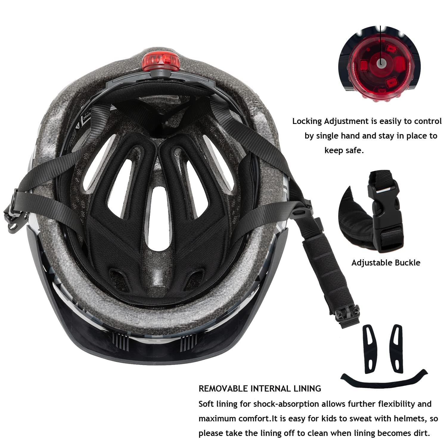 Exclusky Kids Bike Helmet with LED Light - Adjustable Multi-Sport Youth Helmet for Boys & Girls, Ages 5-12, Fits 50-57cm, Cyclin