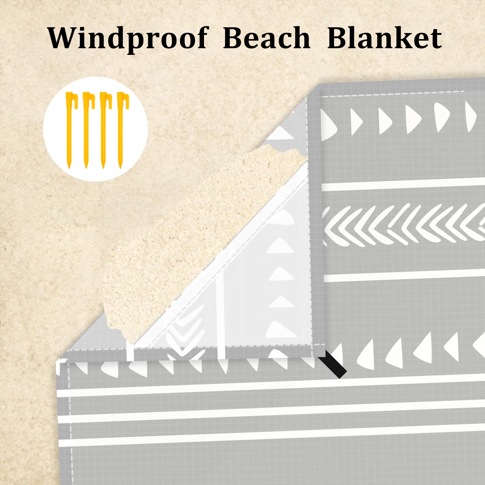 110''  118'' Extra Large Beach Blanket For 8 Adults, Outdoor Beach Mat Sand Free Waterproof With 4 Stakes & 4 Corner Pockets, Po