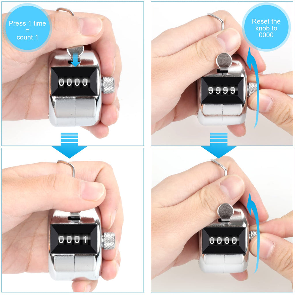 Oligei 2 Pack Metal Hand Counter Four-Digit Counter With Nylon Lanyard Silver Counter Click Counter Handheld Click Counter Digit