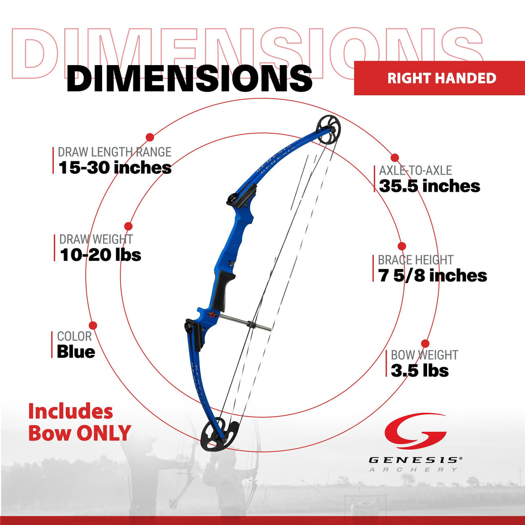 Genesis Archery Compound Bow, W/ Adjustable Riser, Original, Draw Hand - Right, Blue