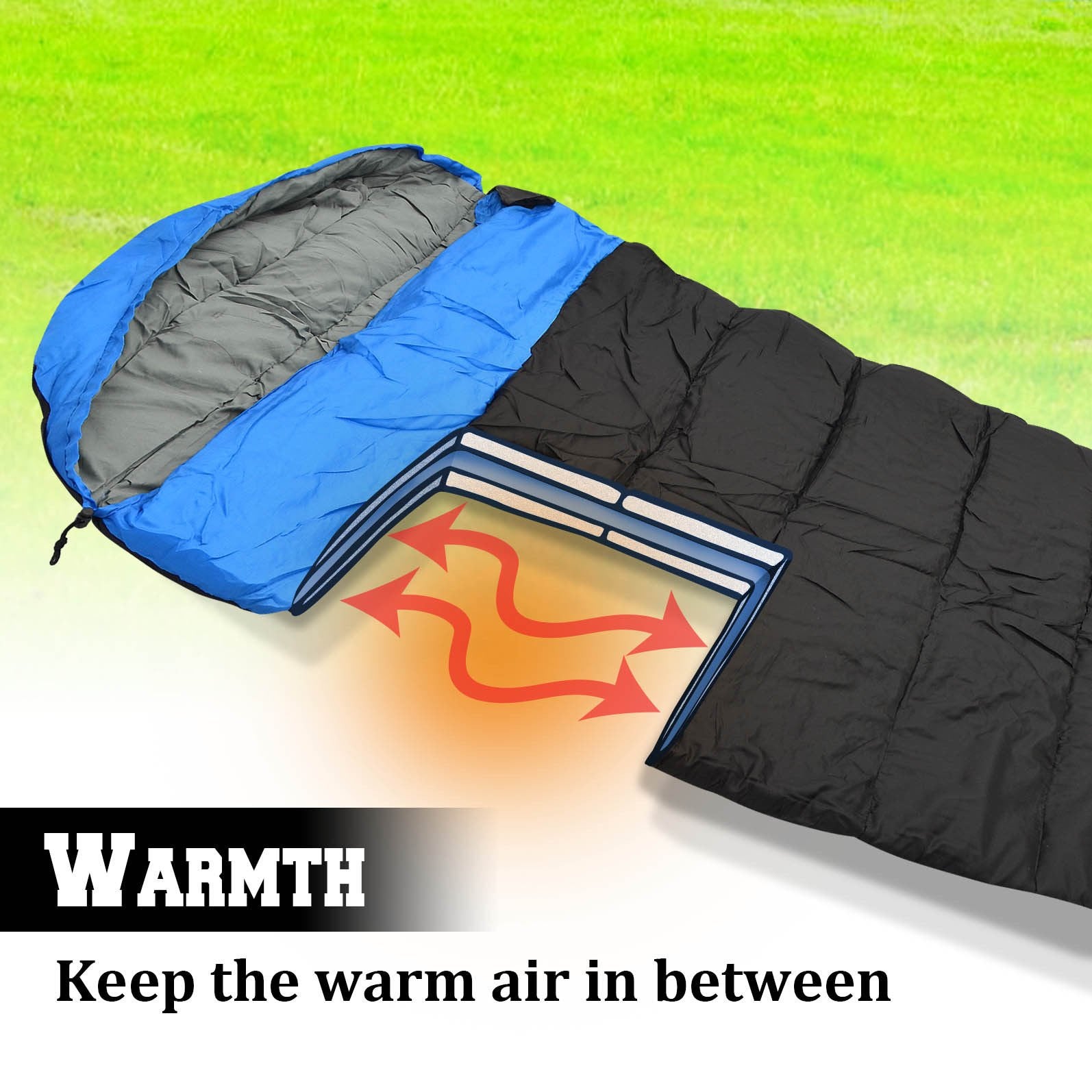 Benefitusa Blue Hooded Sleeping Bag Outdoor Camping Or Indoor Sleep With Carry Bag