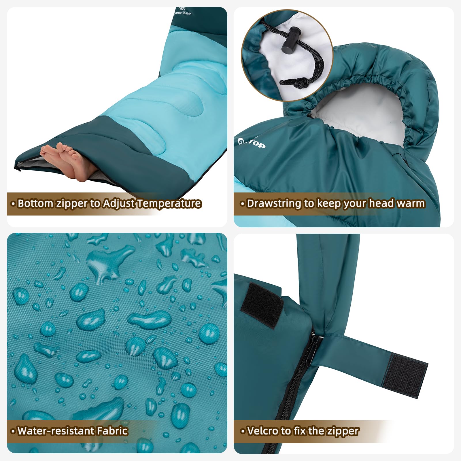 Geertop Camping Sleeping Bag, 3 Season Backpacking Sleeping Bag, Lightweight Portable Warm Cool Weather (Mint)