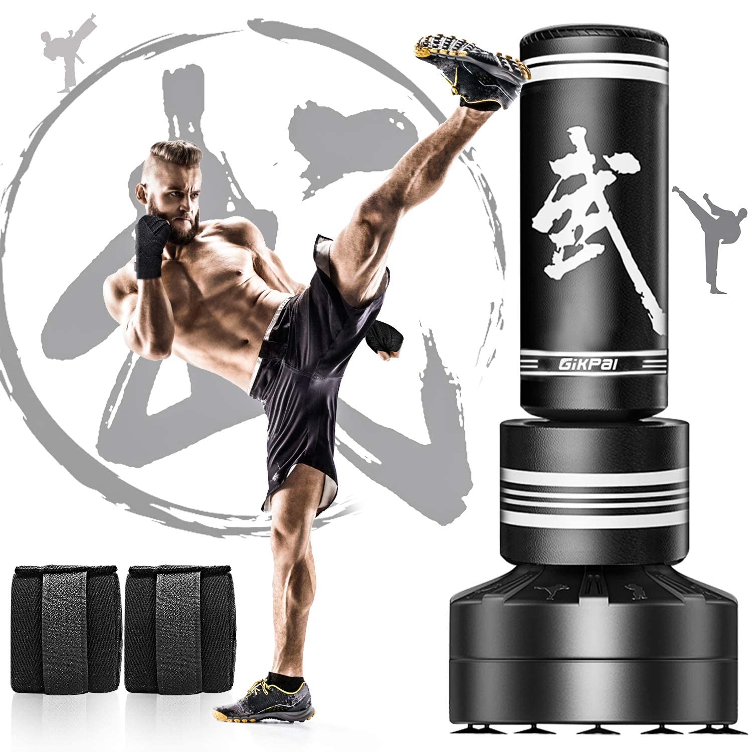 GIKPAL Freestanding Punching Bag 67 ' ' -182lbs Heavy Boxing Bag Free Stand Kickboxing Bag with 2 Hand Warps for Adults Youth Me