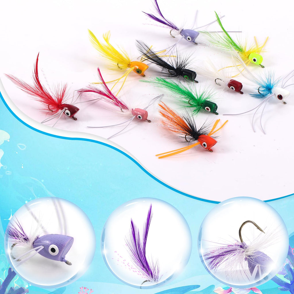 Ansnbo 20Pcs Fly Fishing Popper Flies, Fly Poppers Lure For Bluegill Panfish Crappie Sunfish Salmon Trout Popper Fly Fishing Lur