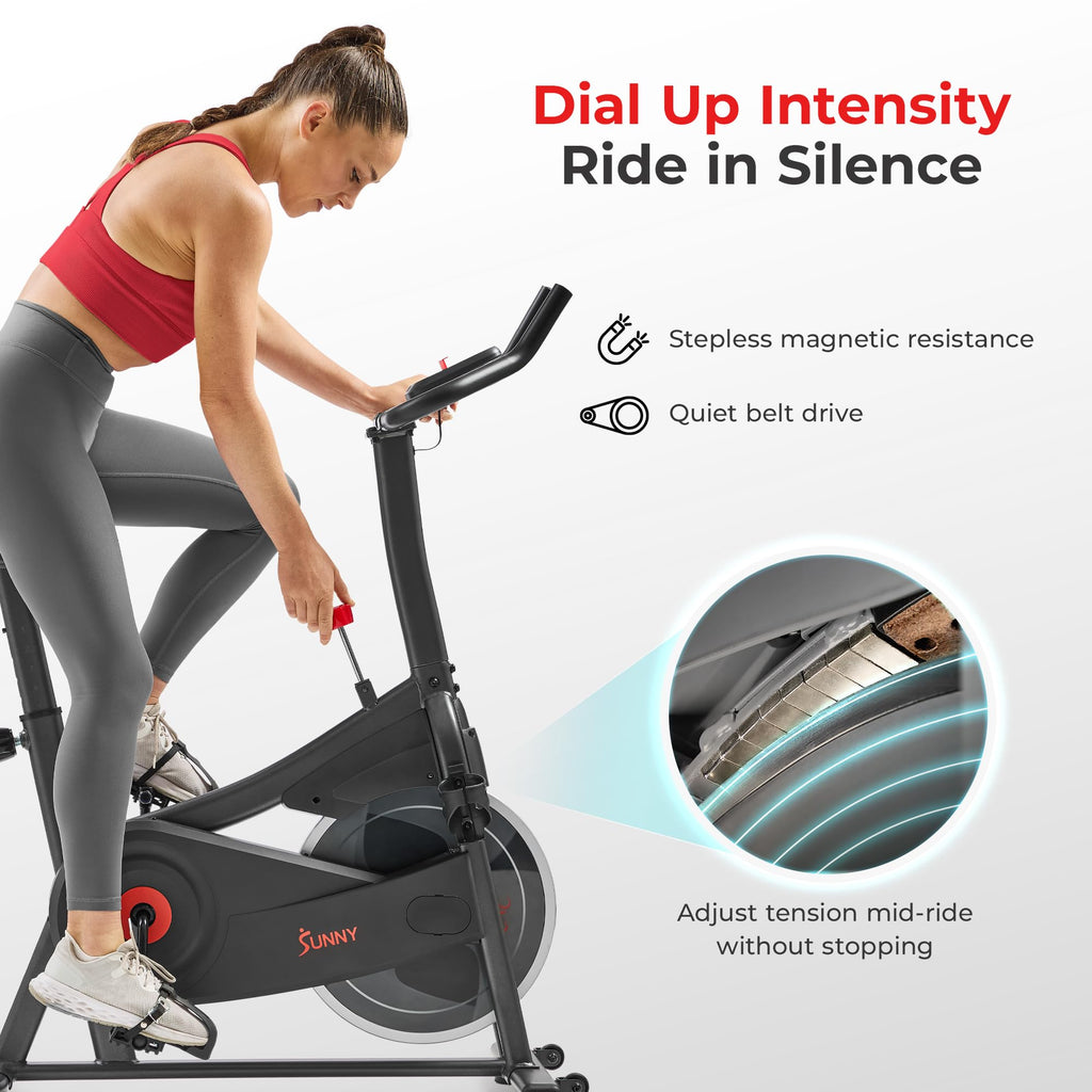 Sunny Health & Fitness ACTIVE Smart Cycling Exercise Bike, Magnetic Resistance Plus 4-Way Adjustable Cushion Seat, Home Stationa