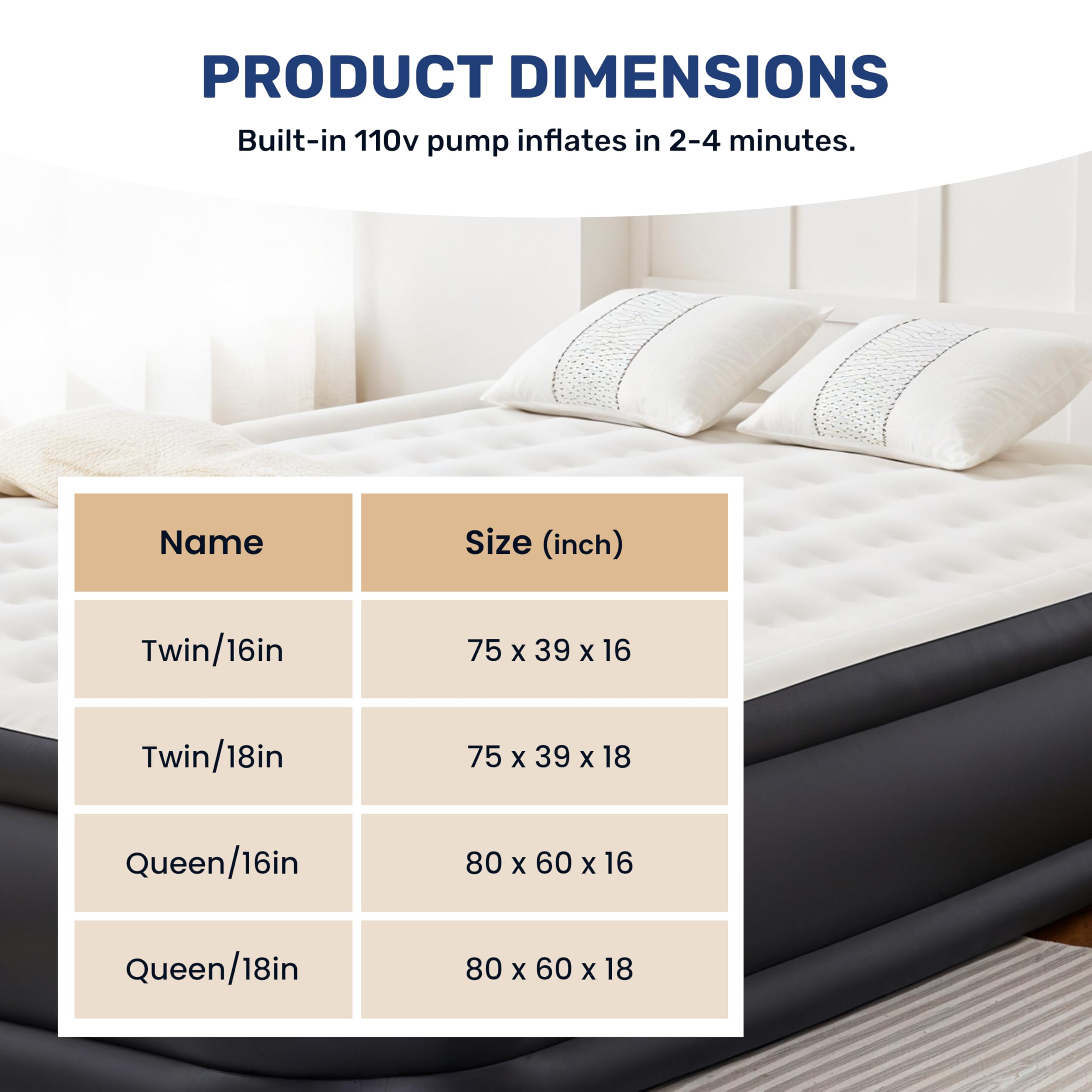 Yssoa Twin Camping Air Mattress With Built-In Electric High-Speed Pump, 18 Bed Height, Blow Up Inflatable Airbed With Carrying B
