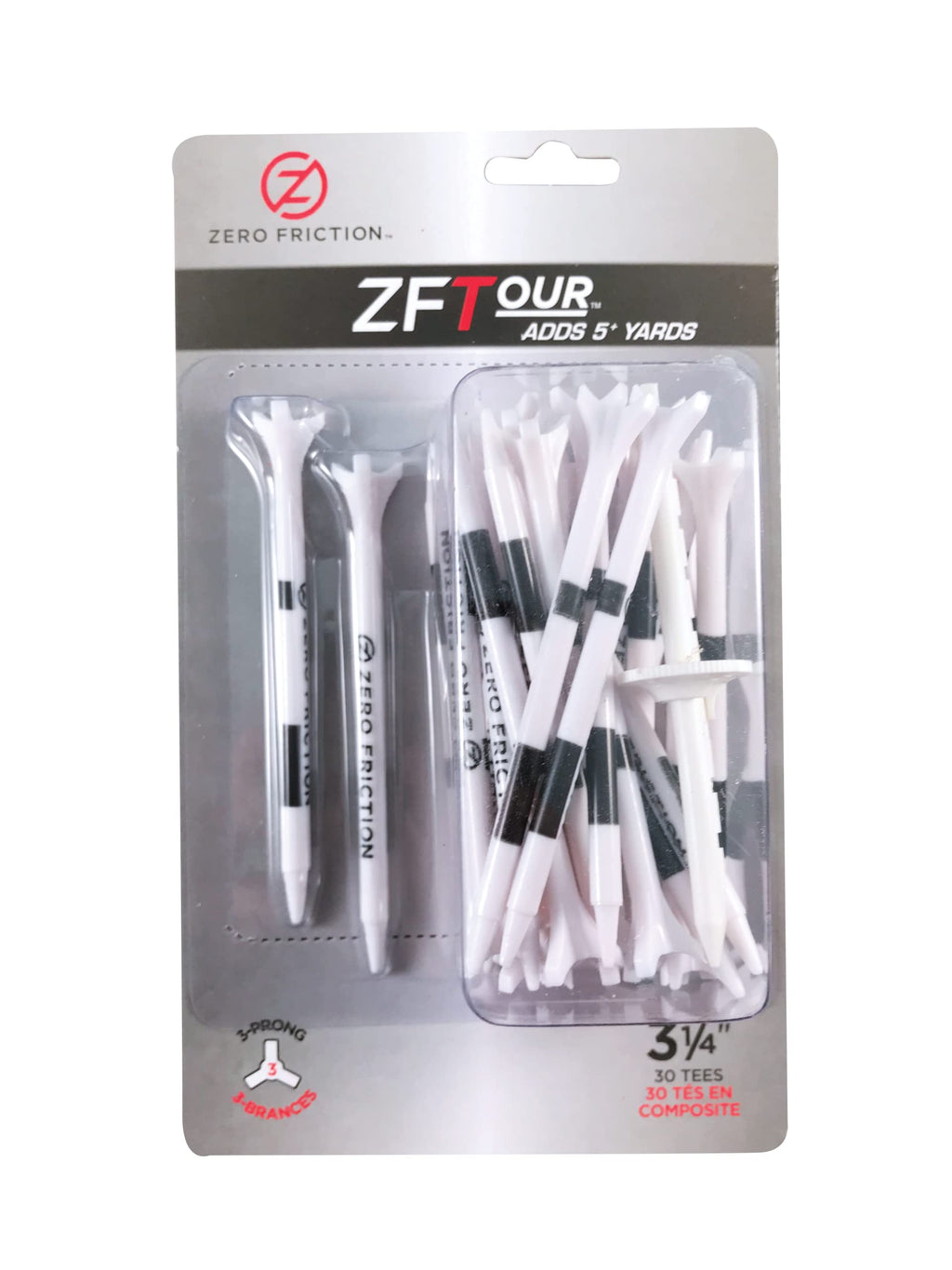 Zero Friction Tour 3-Prong Golf Tees (3-1/4 Inch, White, Pack Of 30)