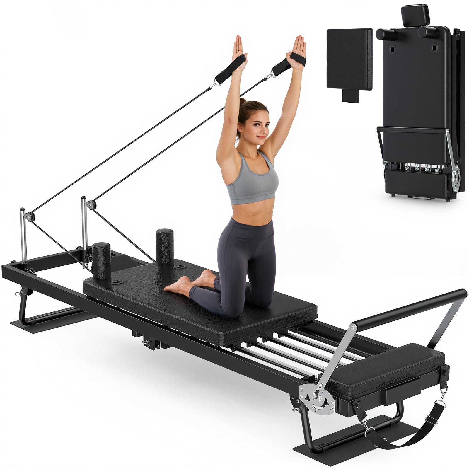 XDDIAS Pilates Reformer, 91.3 Large Reformer Equipment with Jump Board, Foldable Reformer Pilates Machine with Adjustable Resist