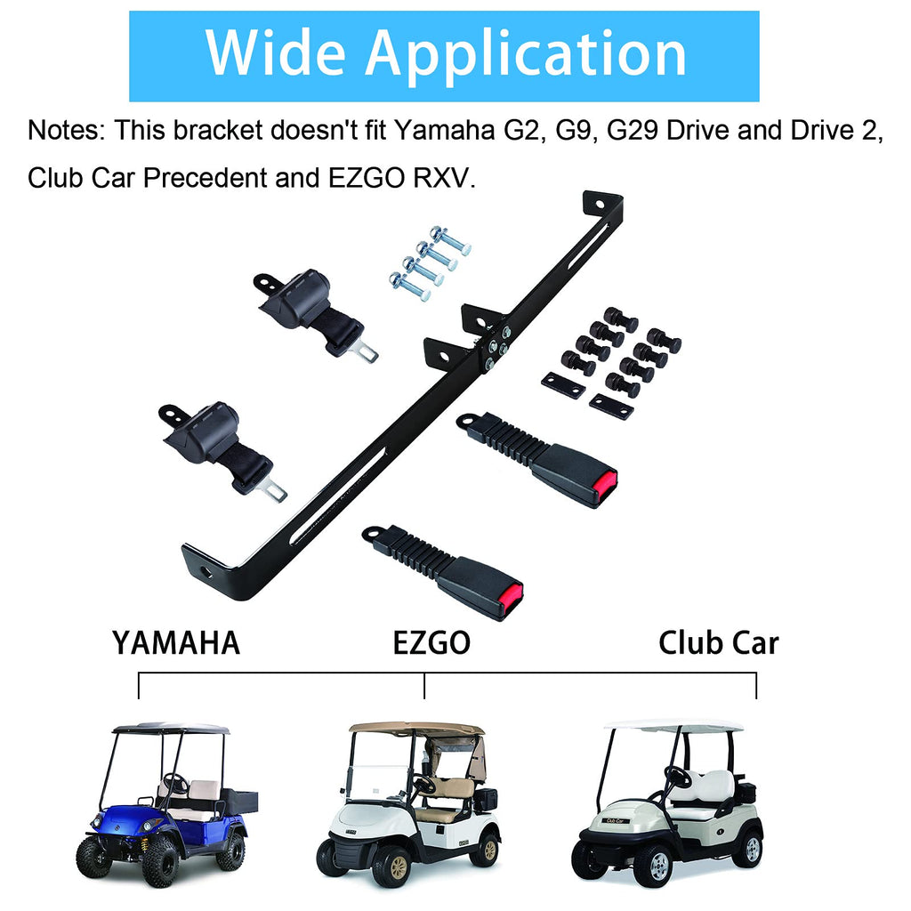 10L0L Golf Cart Belts Bracket Kit, 42 In Retractable Seat Belts For Yamaha, Ezgo Txt & Rxv, Club Car Ds, Club Car Perfect
