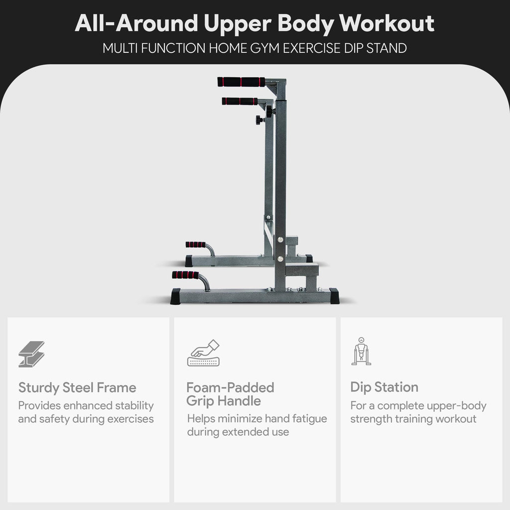 Balancefrom Multi-Function Dip Stand Dip Station Dip Bar With Improved Structure Design, 500-Pound Capacity, Gray